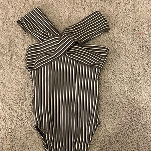 Boohoo off the shoulder high leg bodysuit